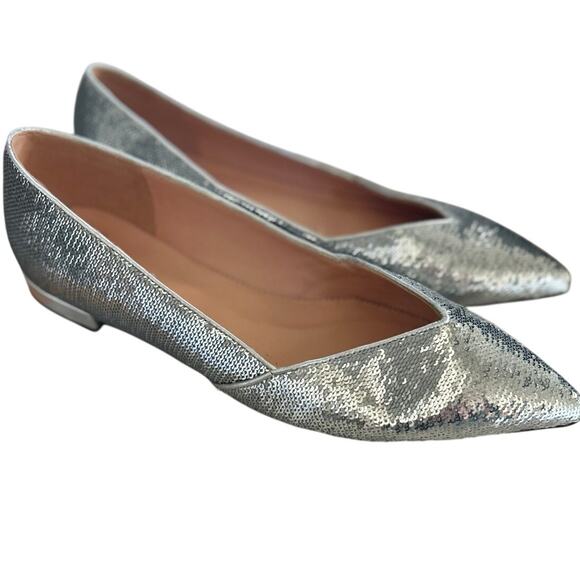 J.Crew Silver Sequin Pointed Toe Ballet Flats - Picture 1 of 7